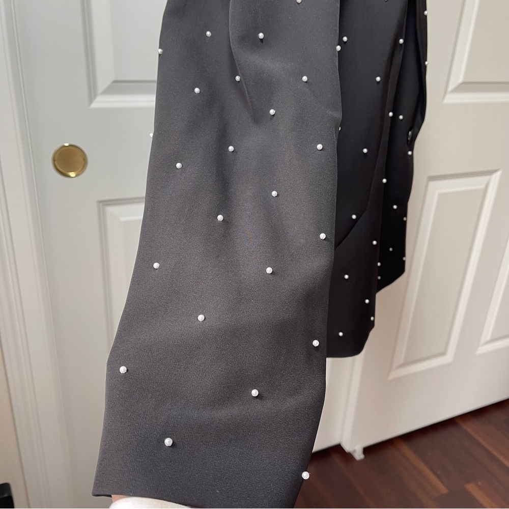 NWT Karl Lagerfeld Paris Pearl Embellished Black Blazer Single Button 14 - Picture 4 of 16
